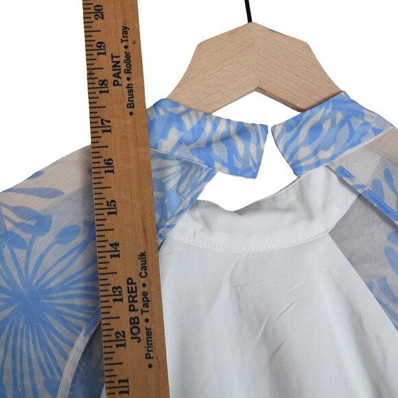 Amanda Uprichard Blue Floral Tie Back Top S Sheer High Neck Romantic *Minor Flaw - Picture 8 of 11